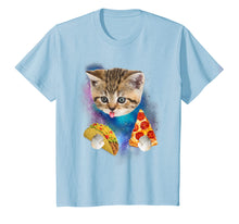 Load image into Gallery viewer, Funny Galaxy Cat Shirt | Space Cat Eat Pizza and Taco Shirt
