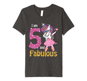 Kids I am 5 and Fabulous (5th Birthday) Unicorn Shirt for Girls