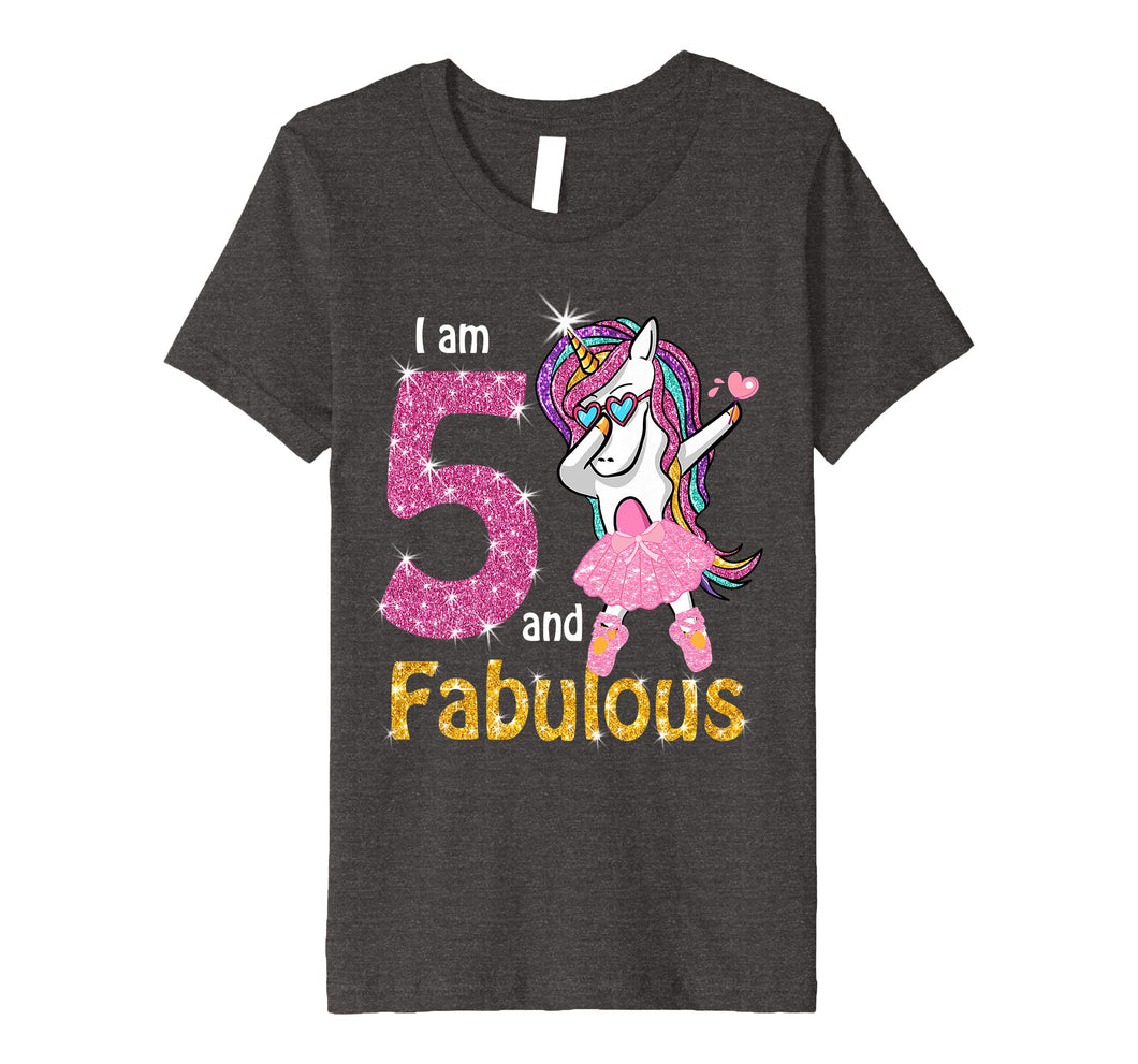Kids I am 5 and Fabulous (5th Birthday) Unicorn Shirt for Girls