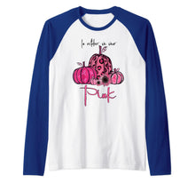 Load image into Gallery viewer, In October We Wear Pink Pumpkin Breast Cancer Halloween Raglan Baseball Tee

