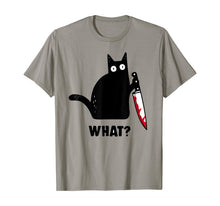 Load image into Gallery viewer, Cat What? Funny Black Cat Shirt, Murderous Cat With Knife T-Shirt
