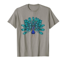 Load image into Gallery viewer, Blue Peacock Print T-Shirt Teal Feathers Clothes
