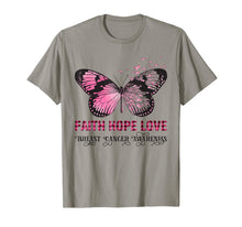Load image into Gallery viewer, Faith Hope Love Pink Butterfly Breast Cancer Awareness T-Shirt
