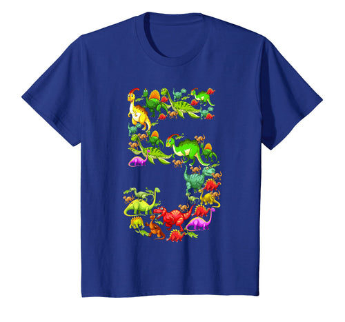 Kids Dinosaur 5th Birthday Gift Shirt For 5 Year Old Boys Girls