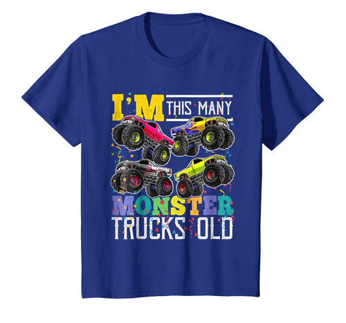 Kids I'm This Many Monster Trucks Old 4th Birthday Shirt Boy Gift