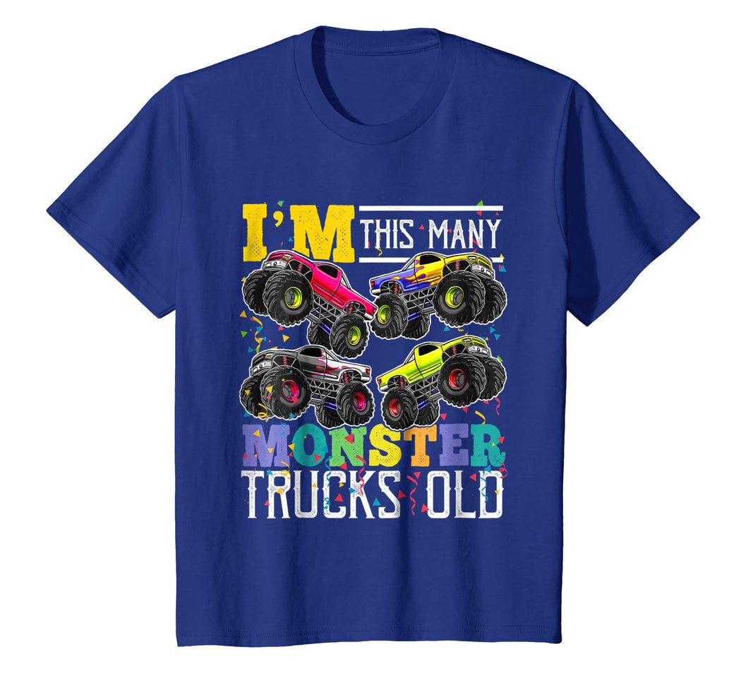 Kids I'm This Many Monster Trucks Old 4th Birthday Shirt Boy Gift