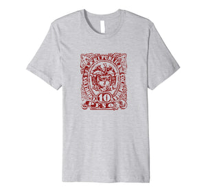 10 Pesos Columbia Postage Stamp T shirt - Maroon Stencil Art