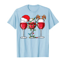Load image into Gallery viewer, Wine Christmas Lights Xmas Women Santa Hat Reindeer Antlers T-Shirt
