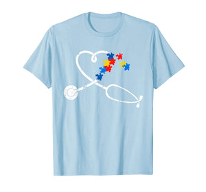 Funny Nurse Autism Puzzle Stethoscope Heart Tshirt