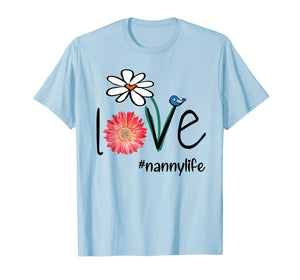 Mom Love Nanny Life #Mimilife Heart Floral Gift T-Shirt