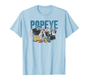 Popeye Vintage Distressed Group With Logo T-shirt