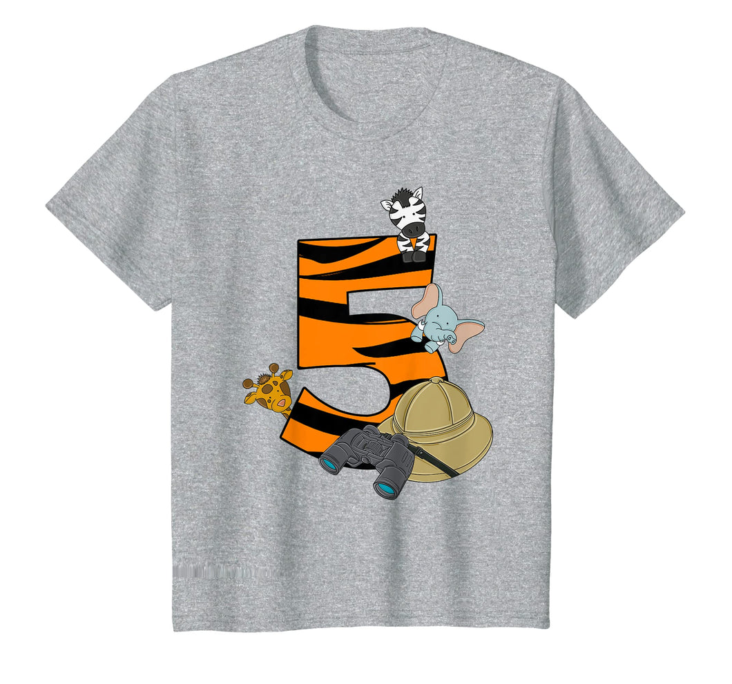 Kids 5th Birthday T-Shirt Kids Elephant Giraffe Gift Birthday
