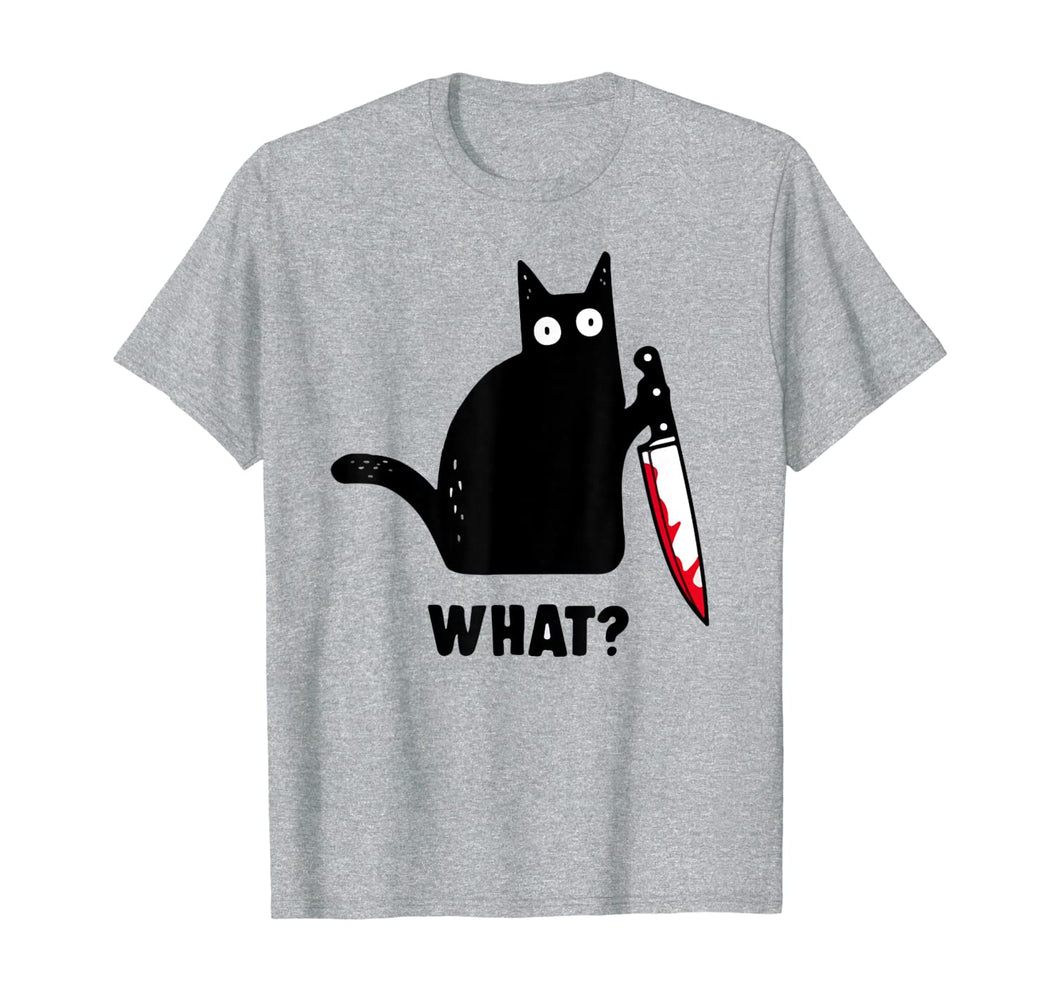 Cat What? Funny Black Cat Shirt, Murderous Cat With Knife T-Shirt