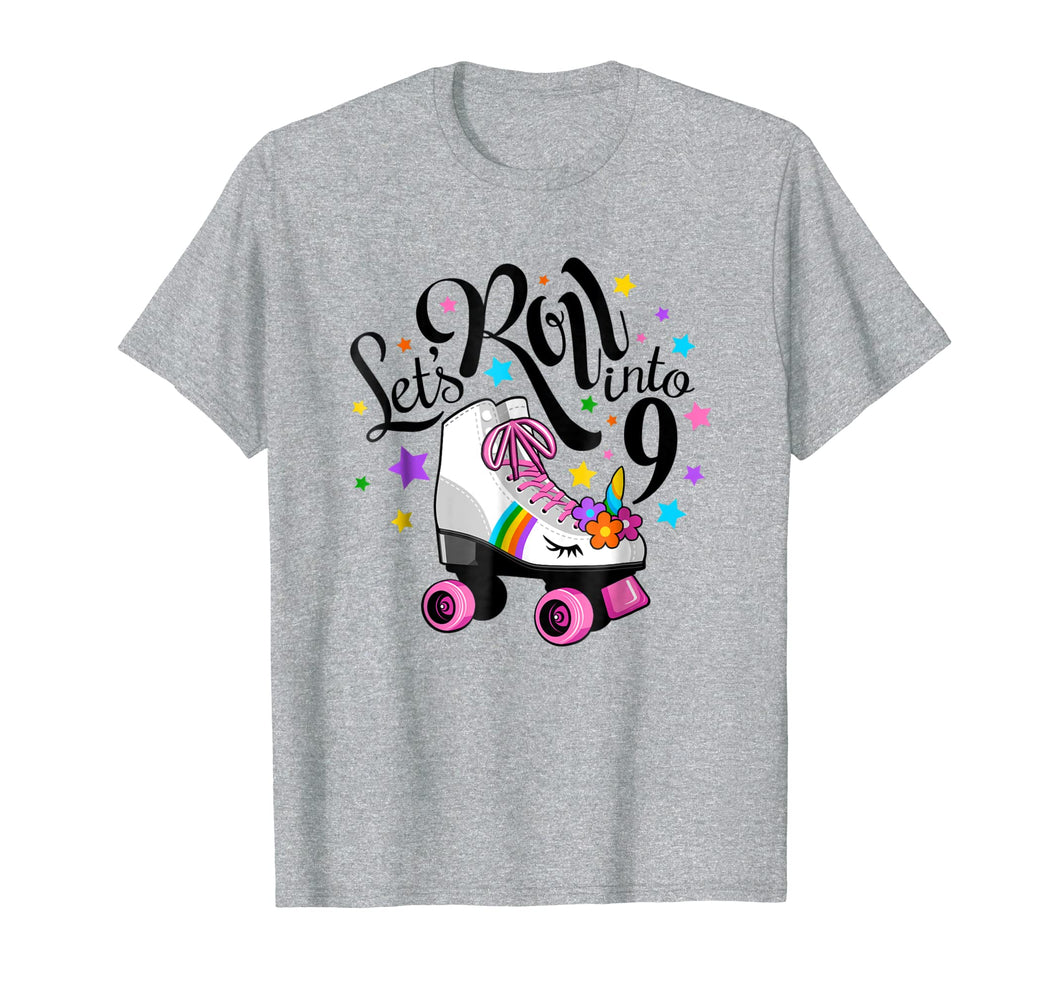 Lets roll into 9 Birthday. Unicorn, Roller skate T-shirt.