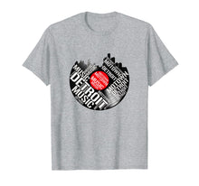 Load image into Gallery viewer, Detroit Motown music T shirt, Detroit skyline, record
