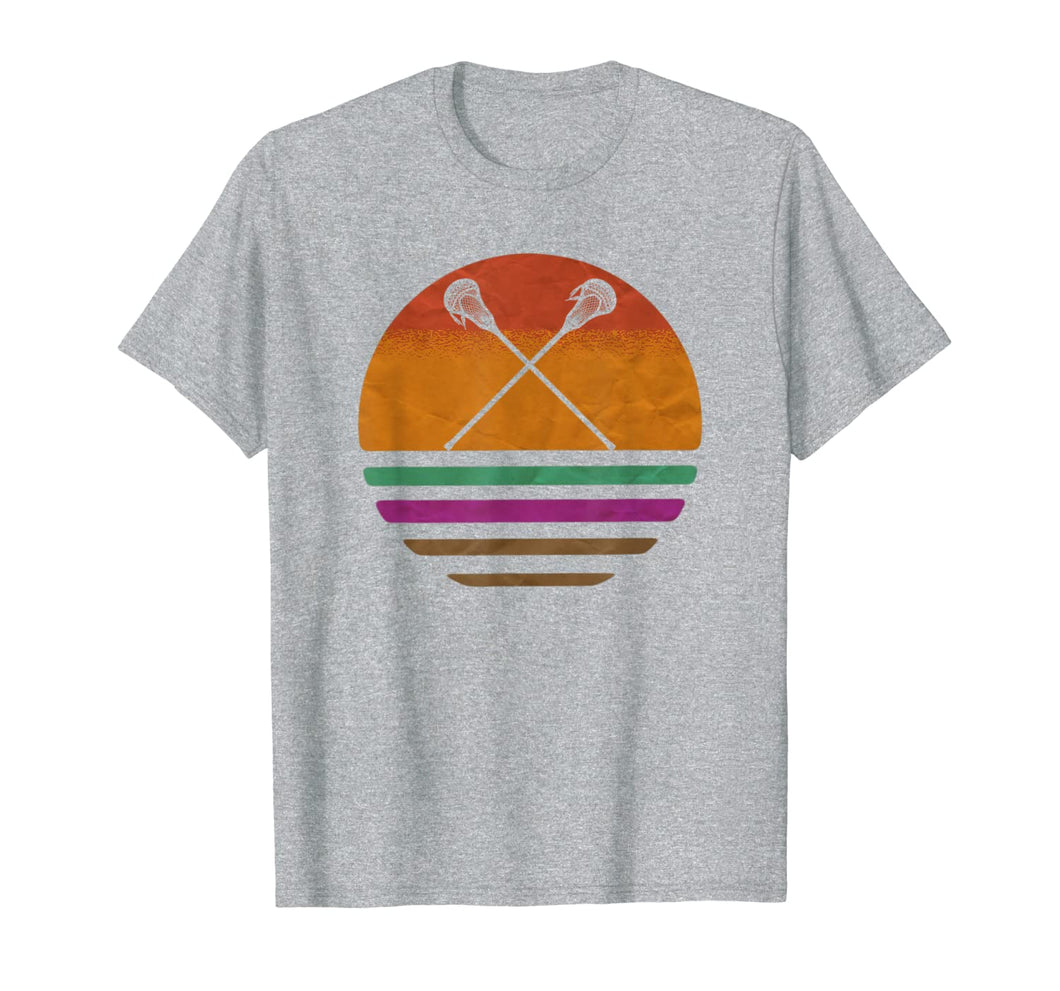Vintage Retro Lacrosse Player Silhouette Sun Gift T-Shirt